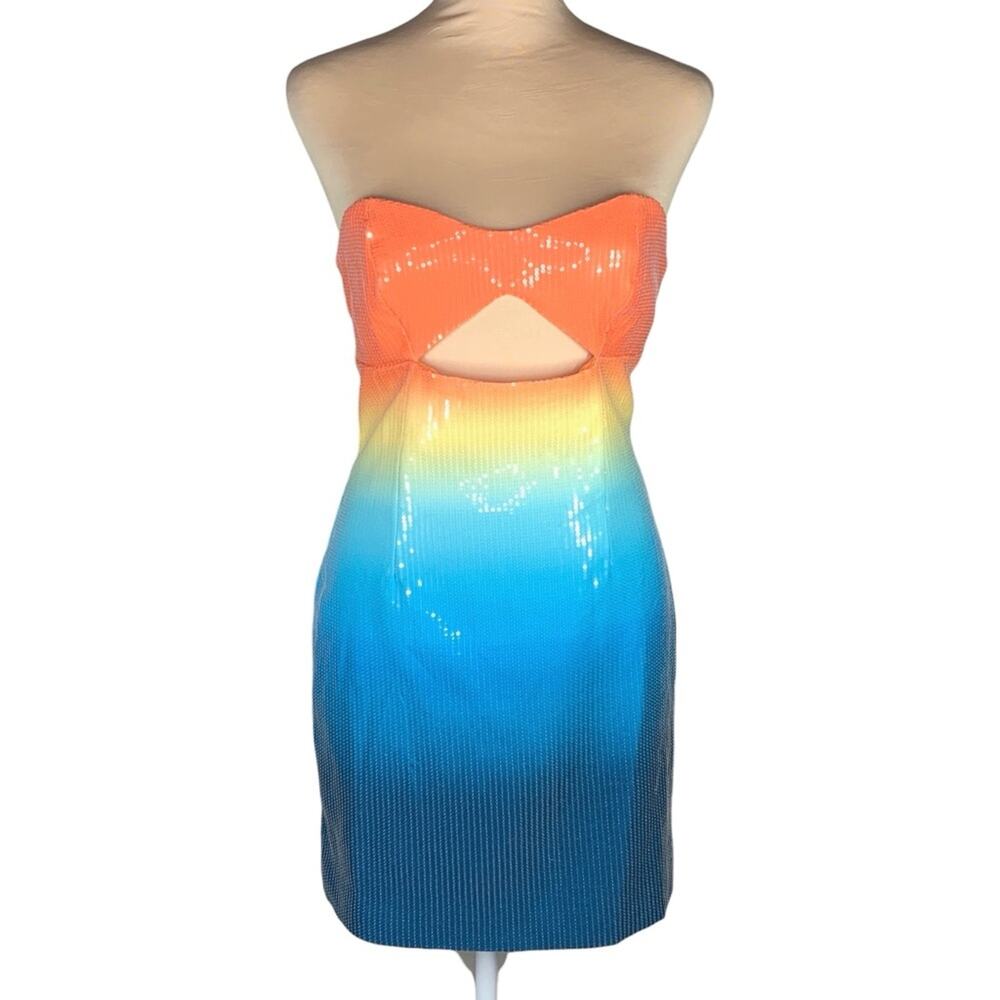 Runaway The Label Stellar Ombre Sequin Mini Dress S Orange Blue Rainbow Cutout